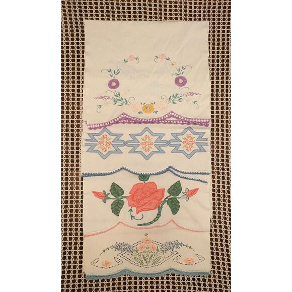 LOT of 4 Finely Embroidered Tea Hand Towels Vintage Linens 1950s - Picture 1 of 10
